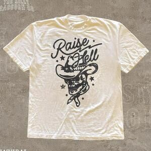 Raise Hell Cowboy Skull T Shirt Retro Western Graphic Tee